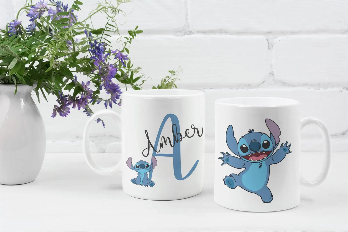 Mug personnalisé style Stitch avec prénom – Tasse kawaii enfant avec initiale