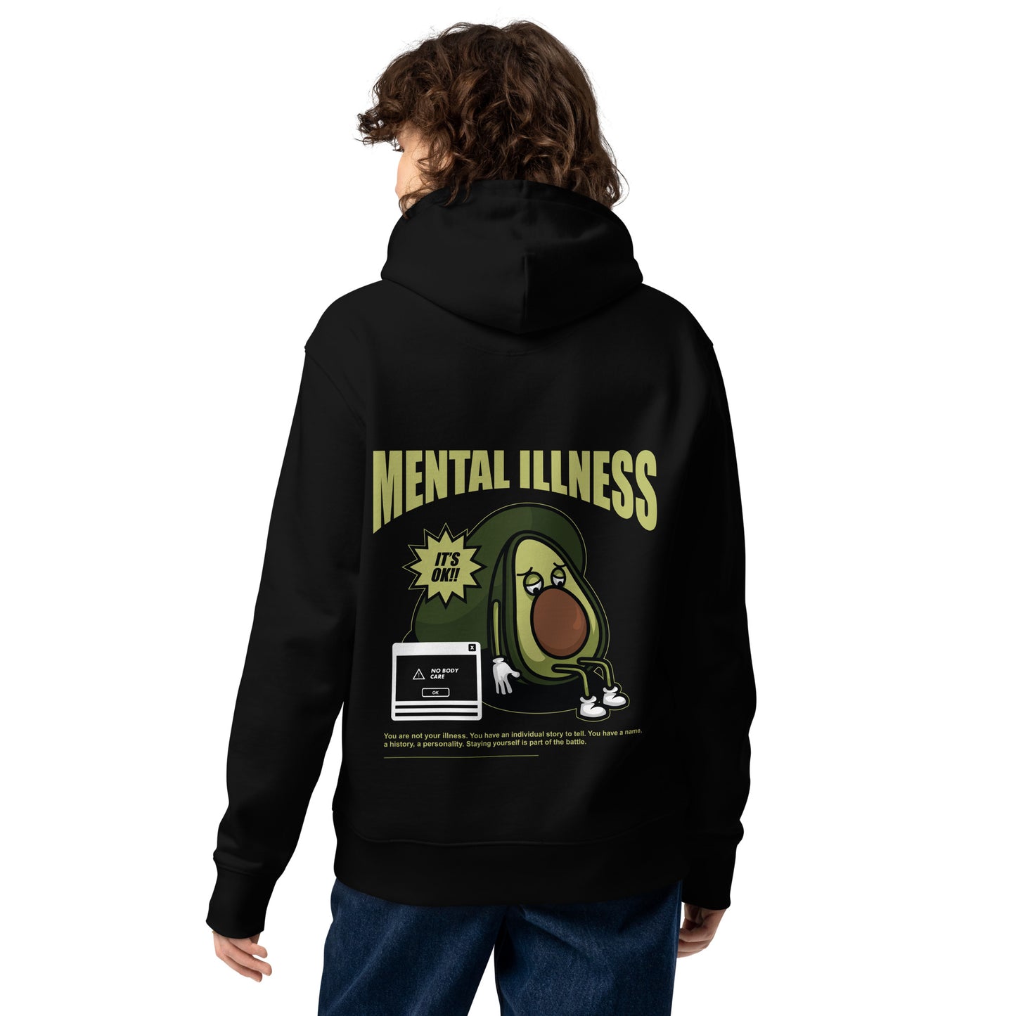 Sweat à capuche Mental Illness Noir dos porté - grand imprimé avocat triste It's Ok
