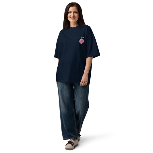T-shirt oversize col montant Gigante Fleur Bleu Marine tenue complète - coupe oversize portée de face