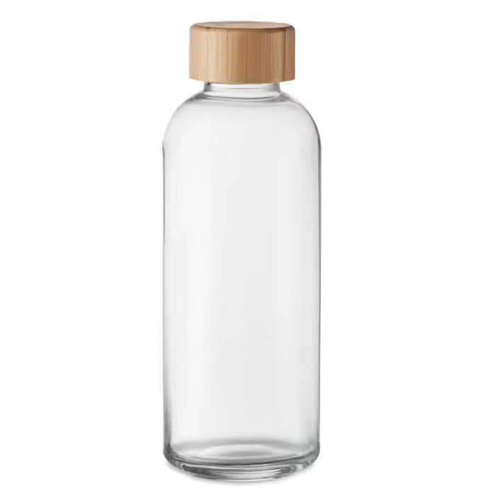 Bouteille en verre et bouchon en bambou, vue de face