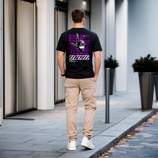 T-shirt noir homme streetwear – Design graphique violet au dos