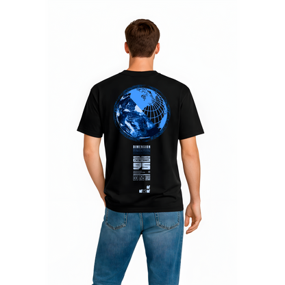 T-shirt noir Dimension 95 Globe – streetwear graphique