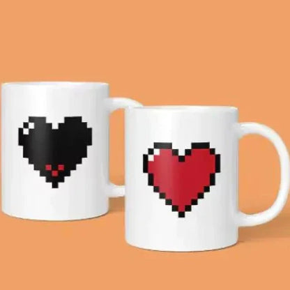 Duo de tasses Cœurs Pixel rétro 8-bit – cadeau couple