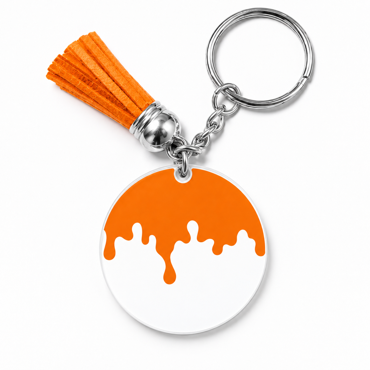 Porte-clés Halloween coulure de peinture orange avec pompon orange