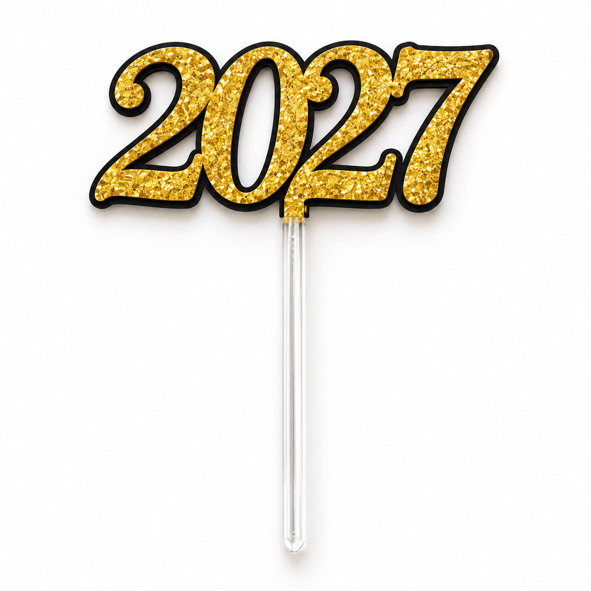 Pic à gâteau chiffres 2027 dorés pailletés, fait main en Suisse