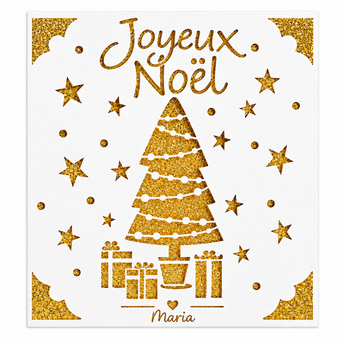 Carte de Noël dorée Joyeux Noël personnalisée avec un prénom écrit en bas