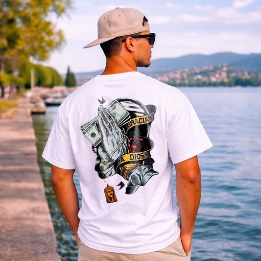 T-shirt Oversize Blanc “Gracias a Dios” – Design Money & Faith