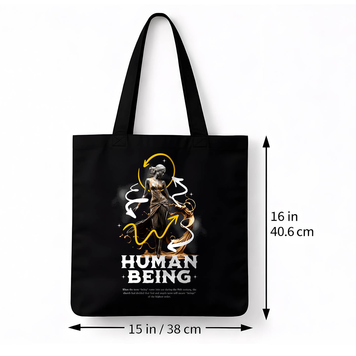 Sac tote noir « Human Being » – Art symbolique doré en coton épais