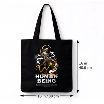 Tote bag noir Human Being – art doré coton épais