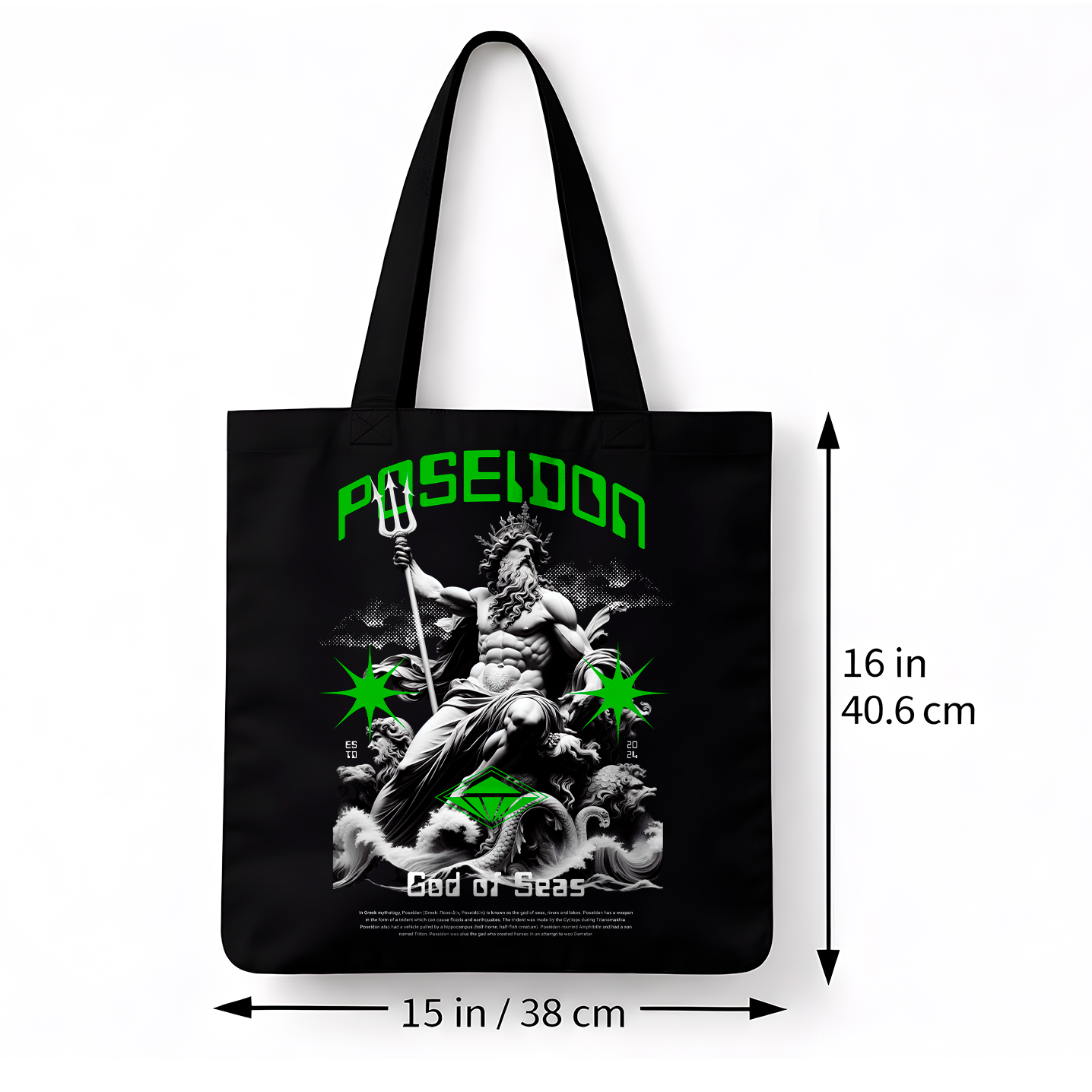 Sac tote noir Poseidon “God of Seas”