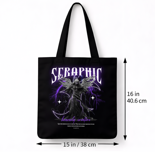 Sac tote noir “Seraphic” – Ange sombre violet