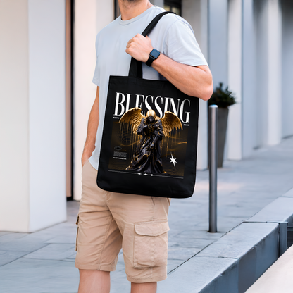Sac Tote Noir « Blessing Angel » – Design Ange Doré