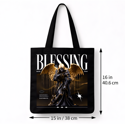 Sac Tote Noir « Blessing Angel » – Design Ange Doré