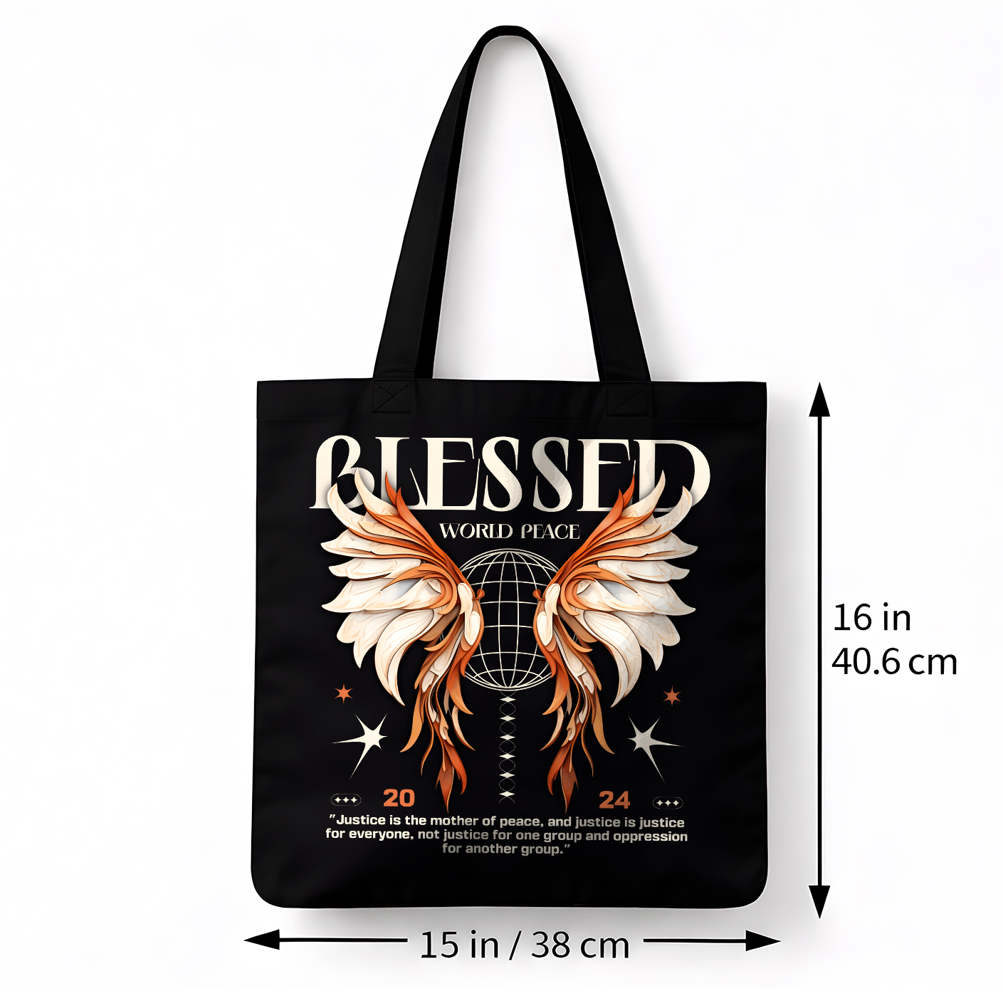 Sac Tote Bag Noir « BLESSED – World Peace
