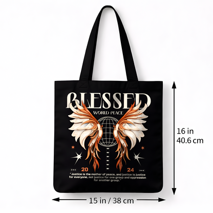 Tote bag noir BLESSED World Peace – coton DTF