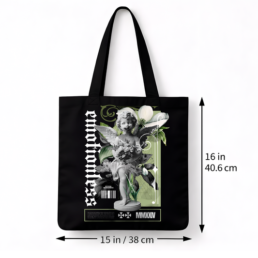 Sac tote bag noir artistique Ange floral