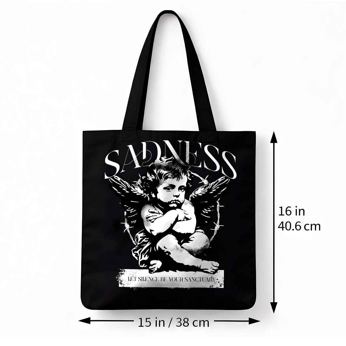 Tote bag noir SADNESS ange gothique