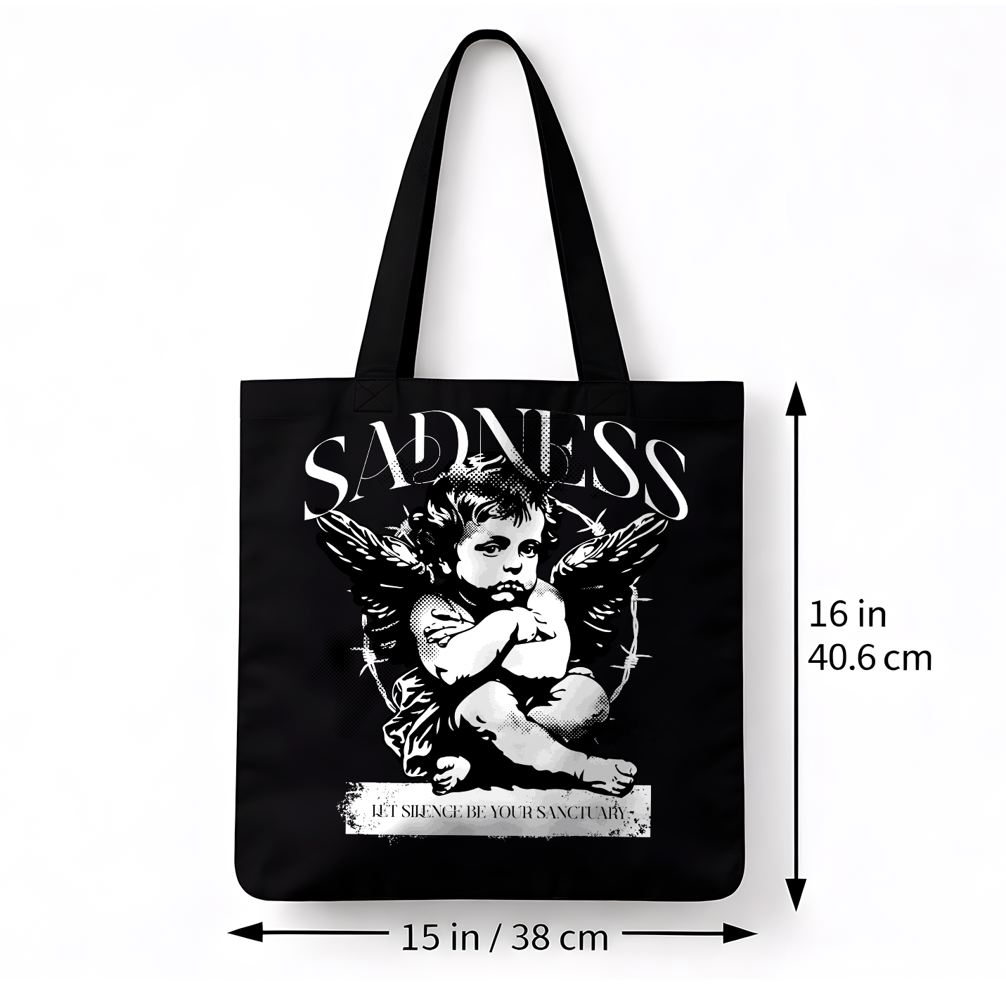 Tote bag noir SADNESS ange gothique