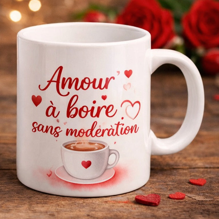 Mug Saint-Valentin “Amour à boire sans modération”