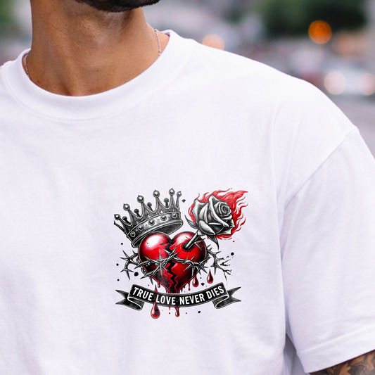T-shirt oversize cœur rouge True Love Never Dies