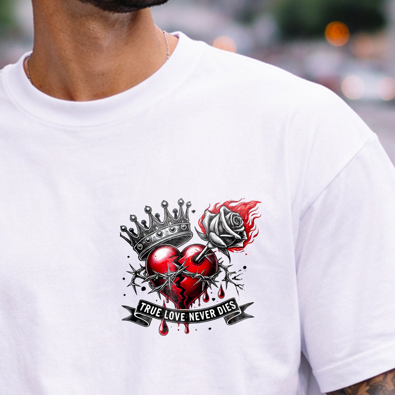 T-shirt oversize cœur rouge True Love Never Dies