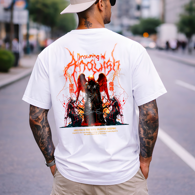 T-shirt streetwear angel dark Drowning in thoughts design oversize