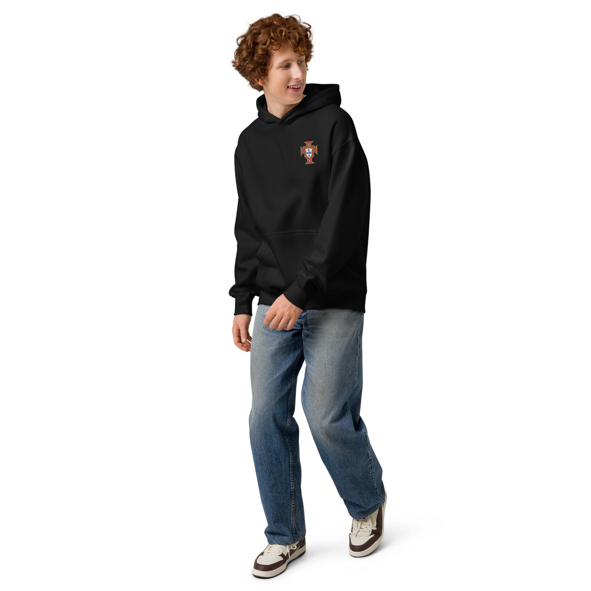 Sweat à capuche oversize Portugal noir - profil écusson football