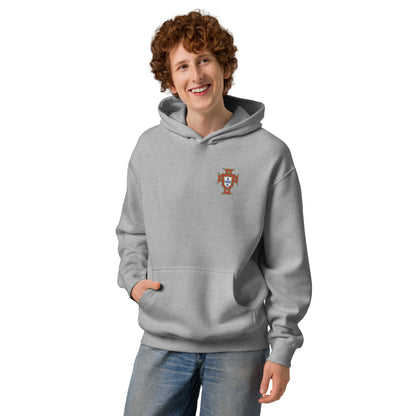 Sweat à capuche oversize Portugal gris carbone face - écusson