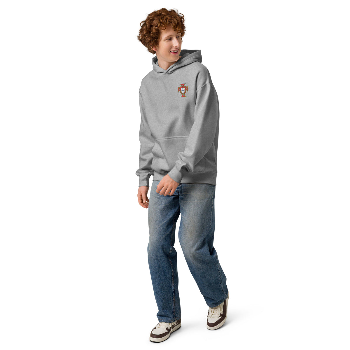 Sweat à capuche oversize Portugal gris carbone - profil football