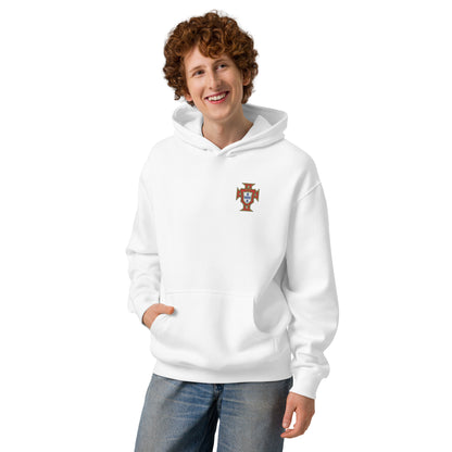 Sweat à capuche oversize Portugal blanc face - écusson football