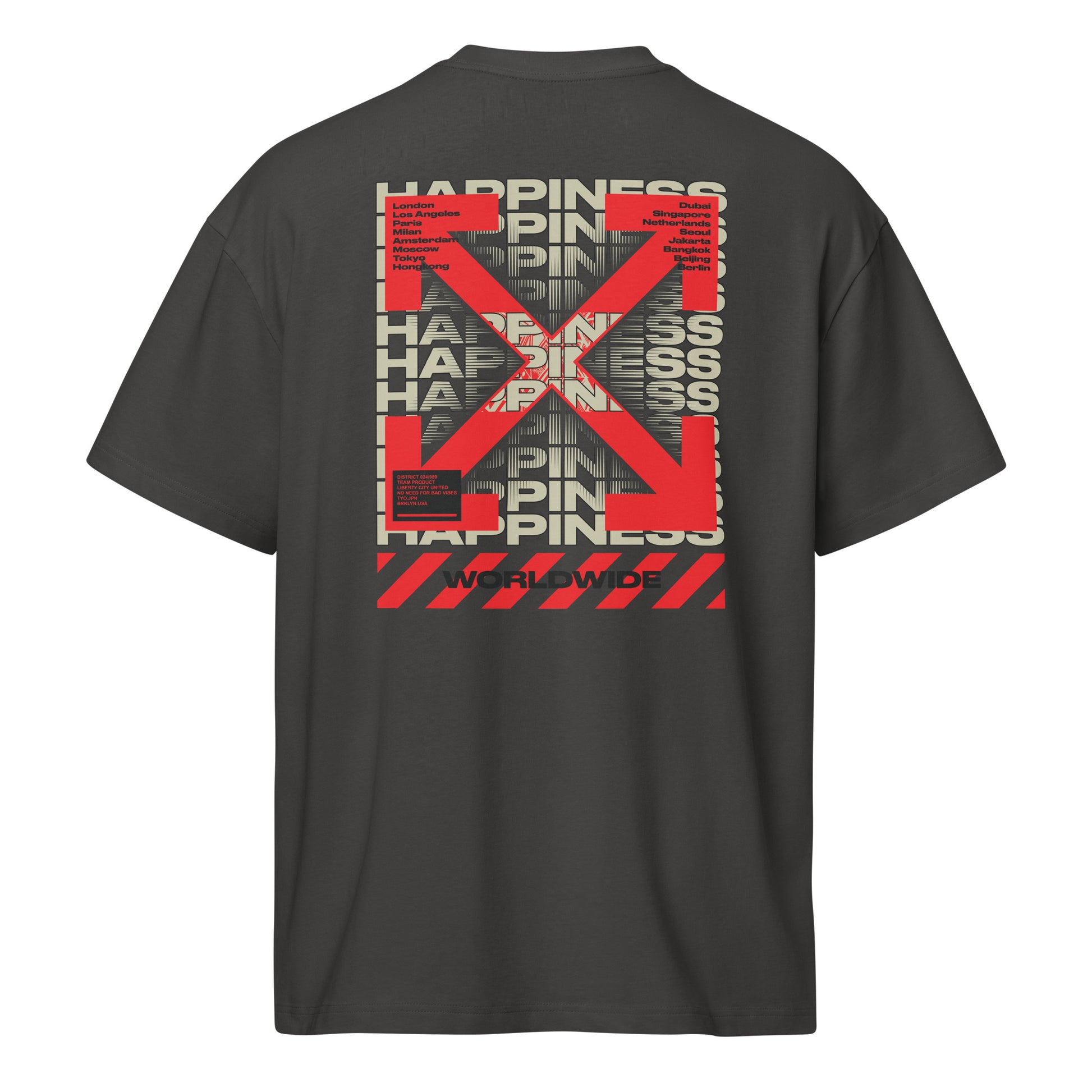 T-shirt Happiness Worldwide noir vintage dos - grand imprimé