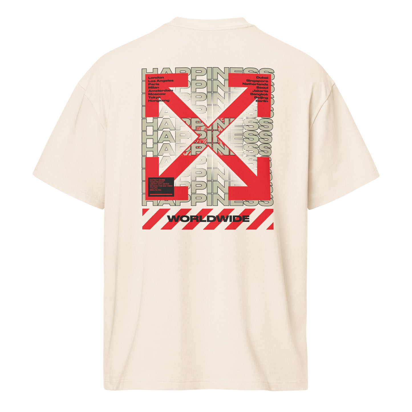 T-shirt Happiness Worldwide blanc vintage dos - grand imprimé