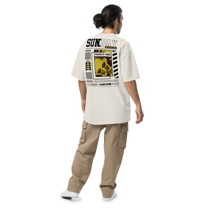 T-shirt oversize Sunday Morning Ivoire Délavé dos - grand imprimé Sunday Morning Positive Vibes