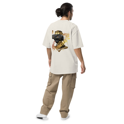 T-shirt oversize délavé Robot Wifi ivoire délavé dos - grand robot doré aux lunettes VR