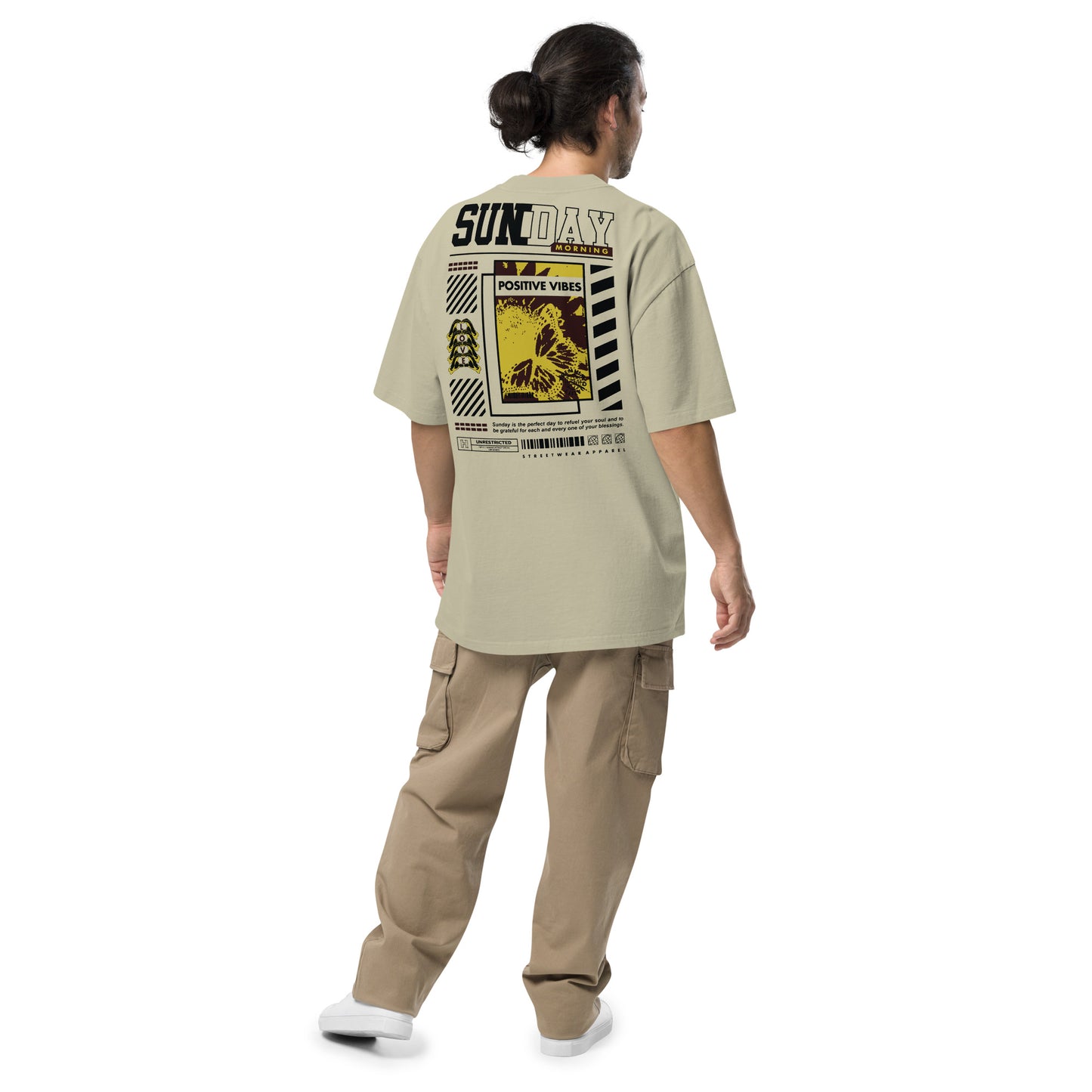 T-shirt oversize Sunday Morning Eucalyptus Délavé dos - grand imprimé Sunday Morning Positive Vibes