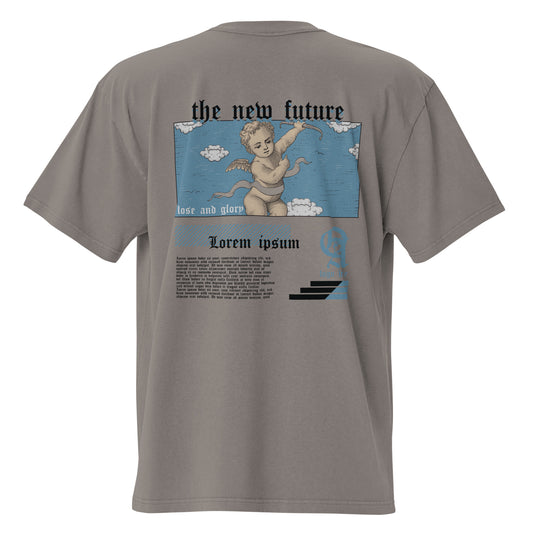T-shirt oversize délavé The New Future Gris Délavé vue de dos - grand imprimé chérubin au dos