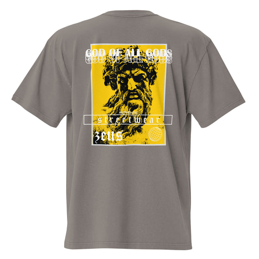 T-shirt oversize délavé Zeus God of All Gods Gris Délavé vue de dos - grand imprimé dieu grec au dos