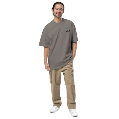 T-shirt oversize Sunday Morning Gris Délavé face - broderie Sun Day à la poitrine