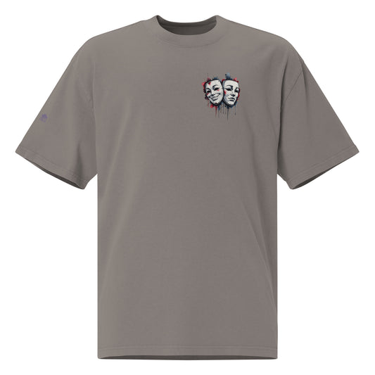 T-shirt oversize délavé Drama Regime Gris Délavé vue de face - imprimé pop art à la poitrine