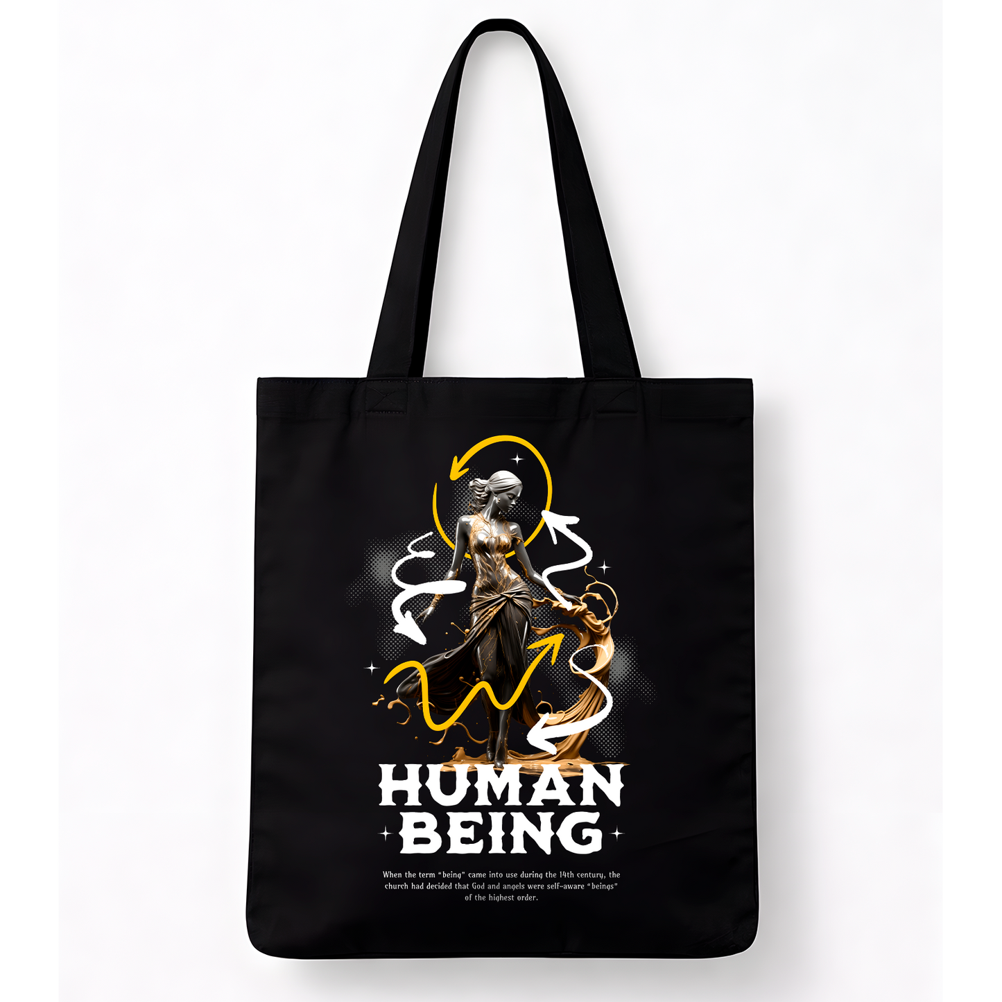 Sac tote noir « Human Being » – Art symbolique doré en coton épais