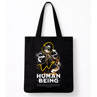 Sac tote noir « Human Being » – Art symbolique doré en coton épais