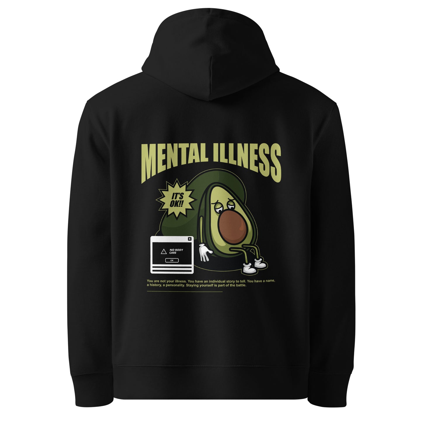 Sweat à capuche Mental Illness Avocat Noir dos - grand imprimé avocat triste It's Ok