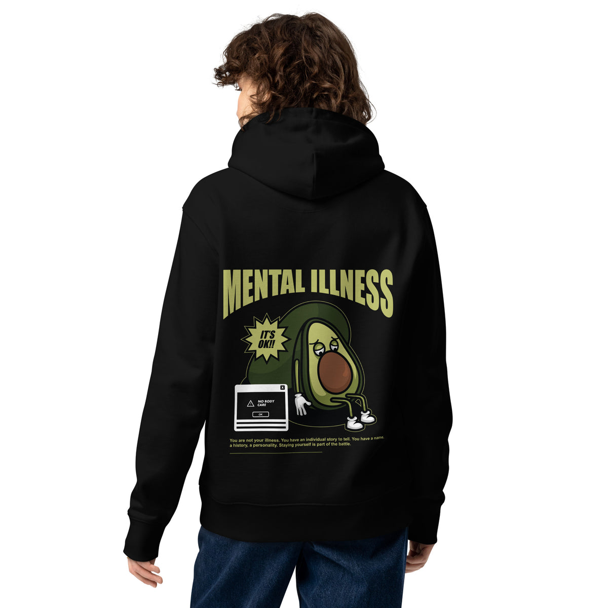 Sweat à capuche Mental Illness Noir dos porté - grand imprimé avocat triste It's Ok