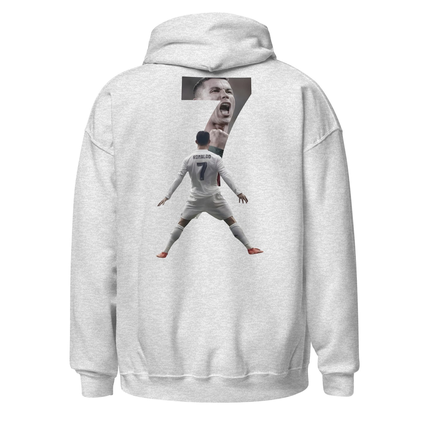 Pull à capuche CR7 Cristiano Ronaldo gris clair dos – imprimé Ronaldo