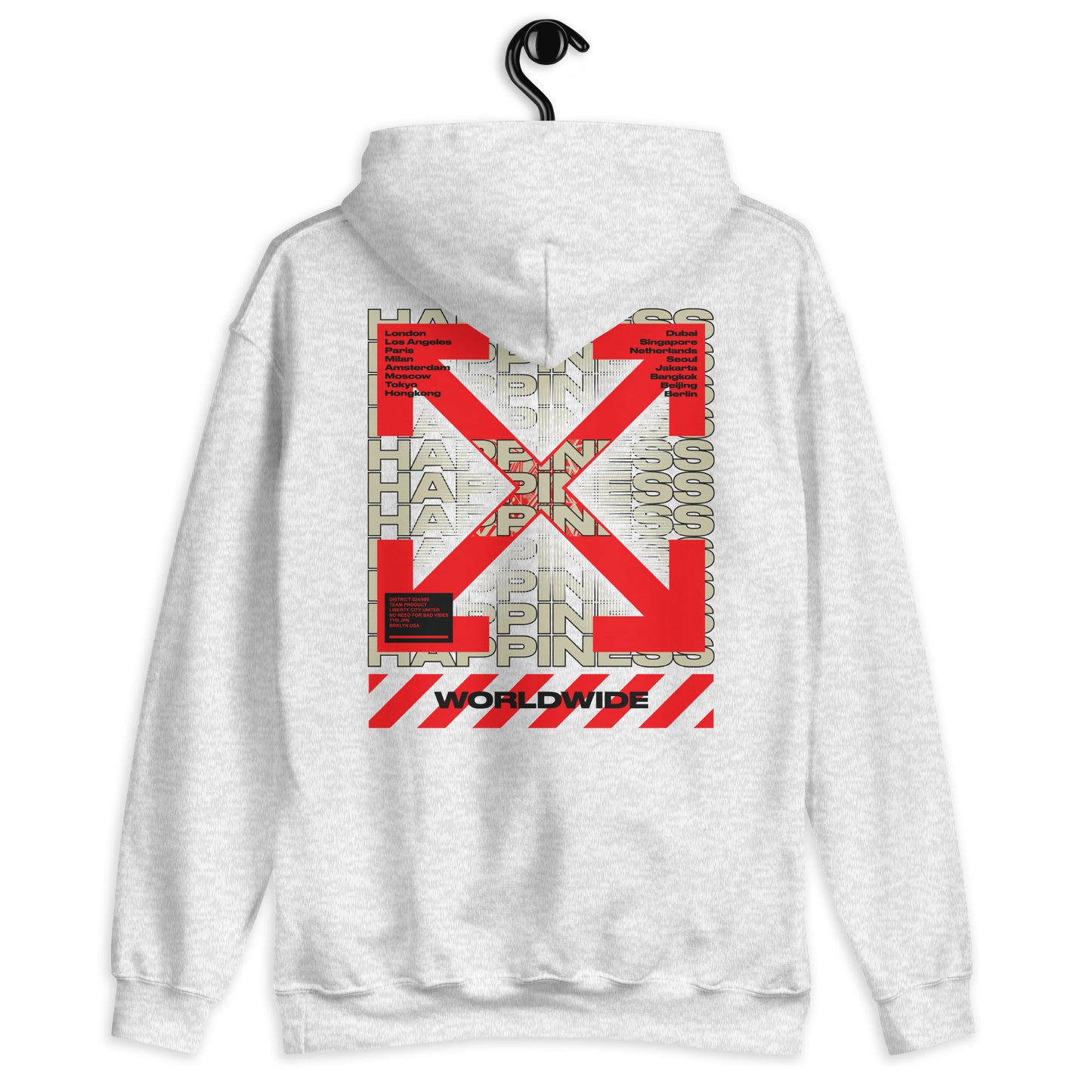 Sweat à capuche Happiness Worldwide gris cendré dos - imprimé