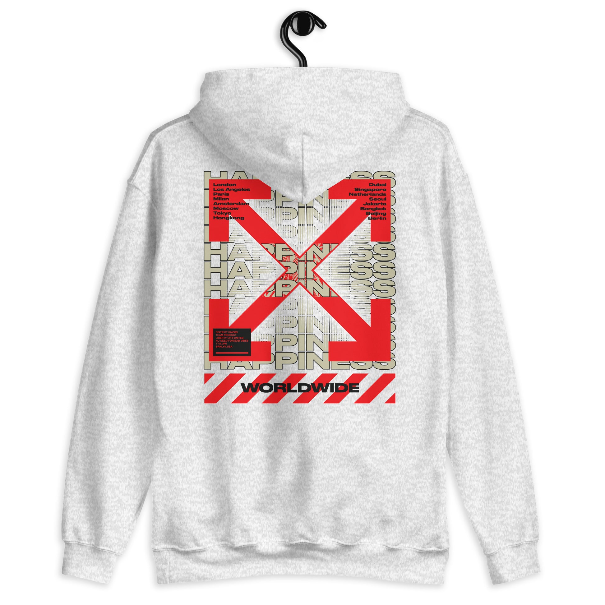 Sweat à capuche Happiness Worldwide gris cendré dos - imprimé