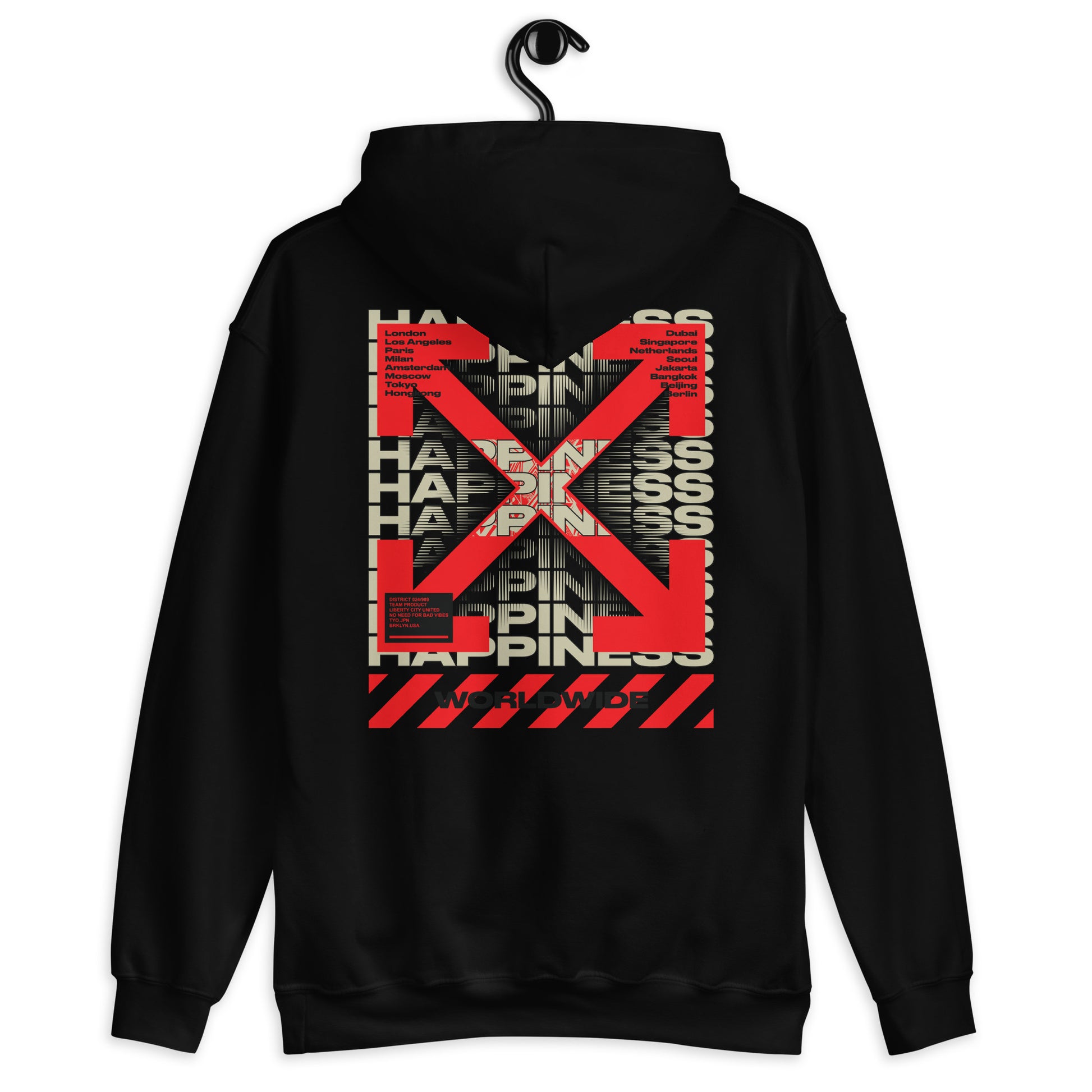Sweat à capuche Happiness Worldwide noir dos - imprimé streetwear