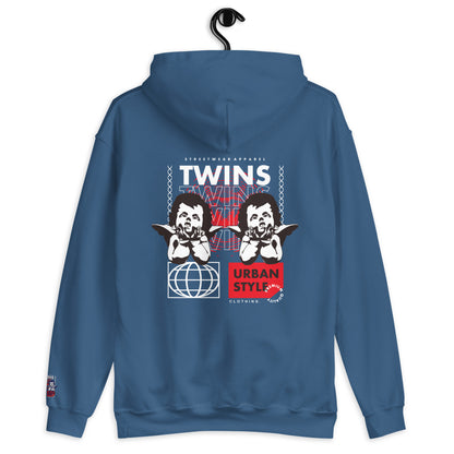 Sweat à capuche Twins Urban Style bleu indigo dos - chérubins