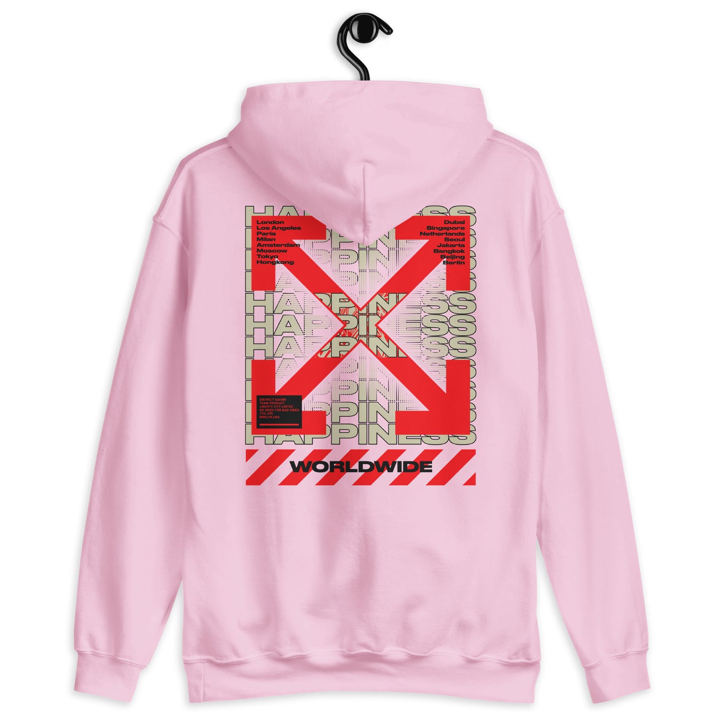 Sweat à capuche Happiness Worldwide rose clair dos - imprimé