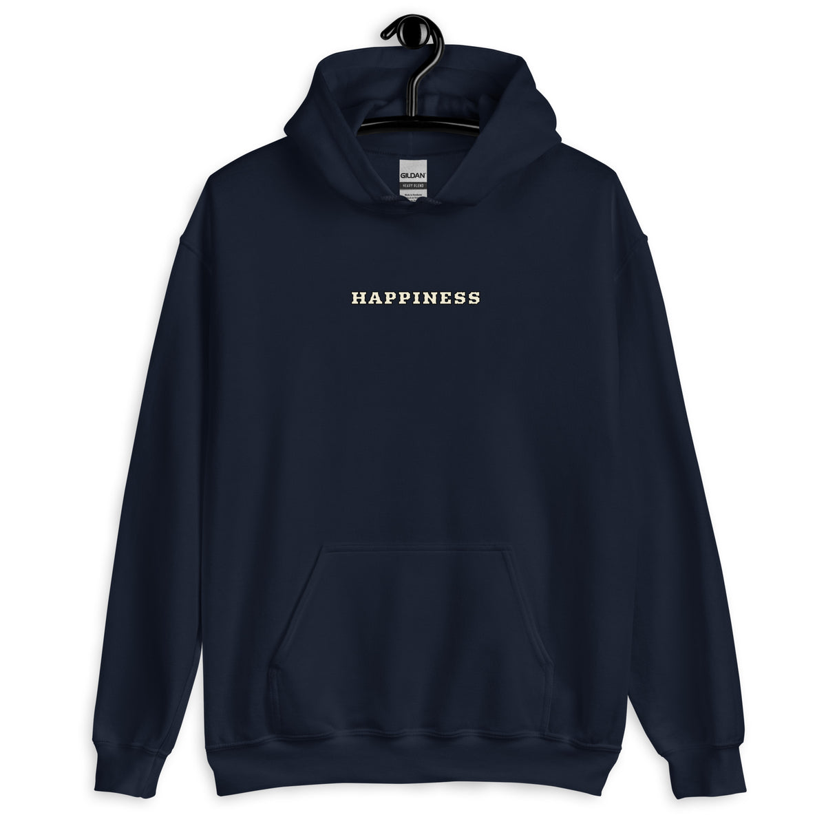 Sweat à capuche Happiness Worldwide bleu marine face - broderie